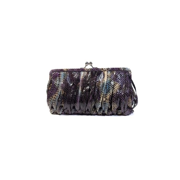 NEW Chiocciola Snakeskin Convertible Clutch Purple Chain Purse - Picture 5 of 5